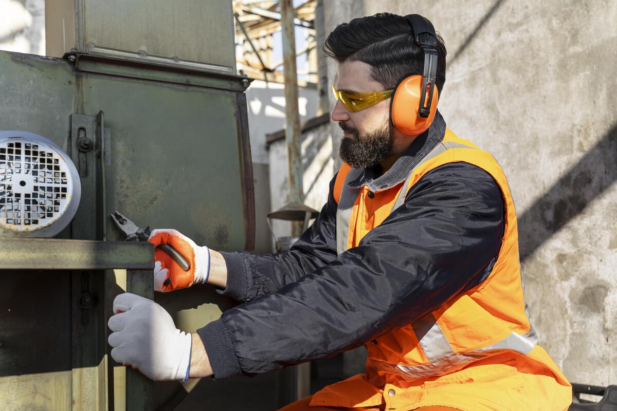 Electrician-working-on-HVAC-in-Building