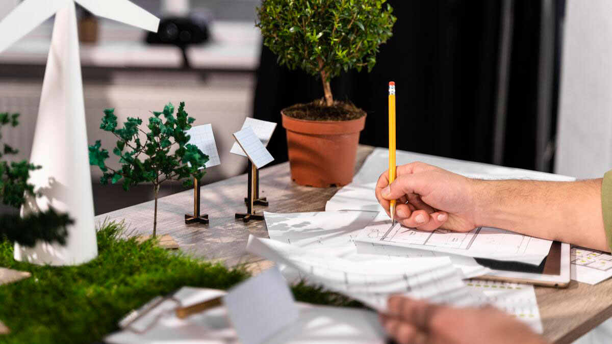 side-view-man-working-eco-friendly-wind-power-project-with-paper-plans-Carbon-Footprint-in-Construction