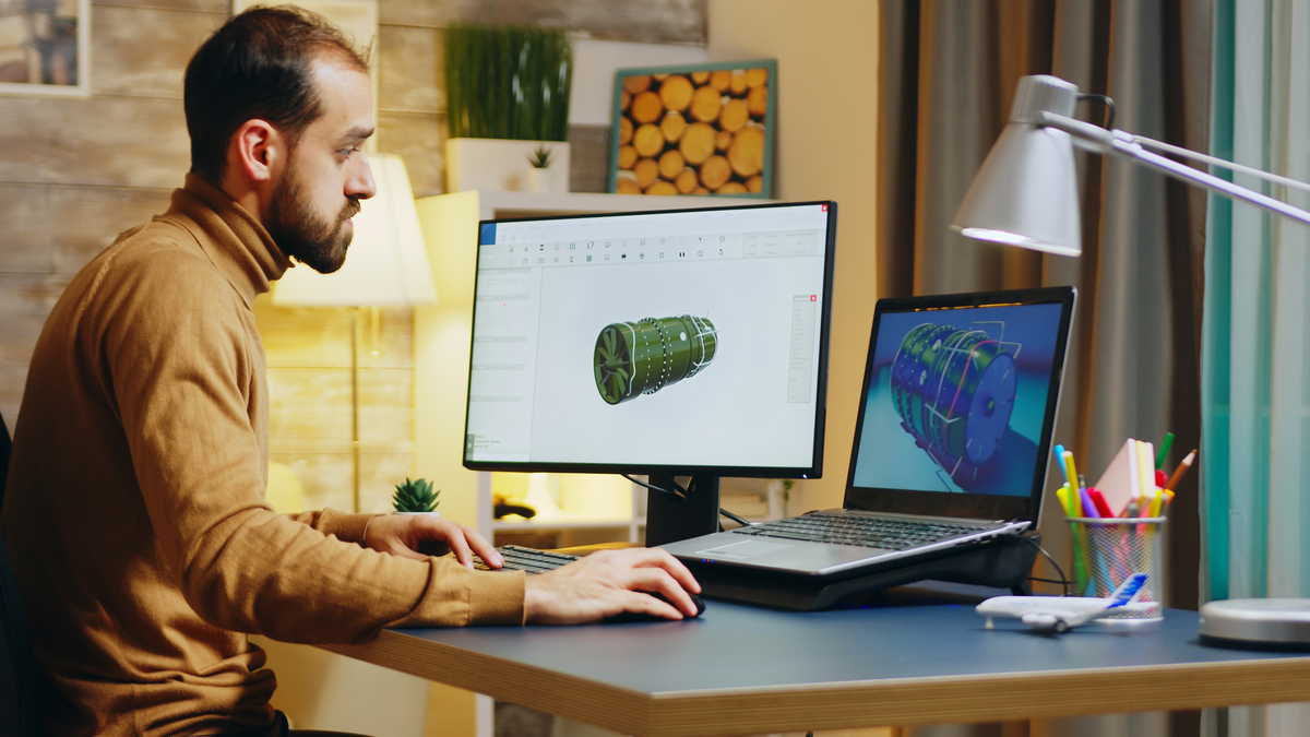 Beard-Engineer-Sitting-at-His-Desk-in-Home-Office-Working-on-a-Turbine-Computational-Design